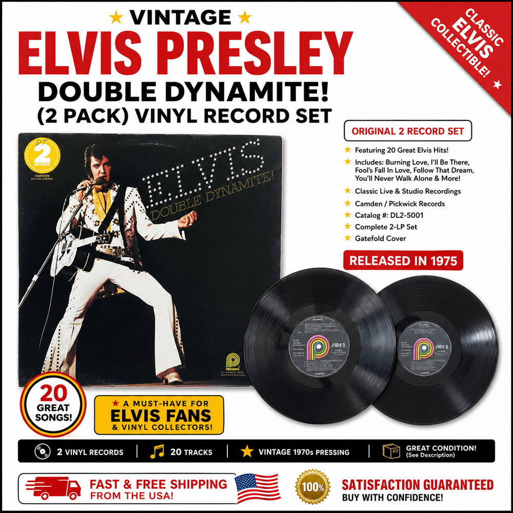 Elvis Presley Double Dynamite 2 LP Vinyl Records, 1975 Camden Pickwick DL2-5001